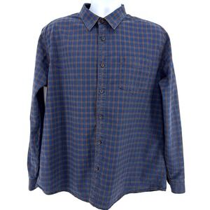 Carbon2Cobalt Men's L Blue Brown Plaid Button Up Shirt 100% Cotton Soft Wash